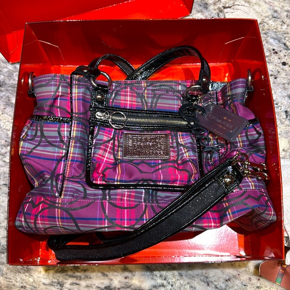 Coach -Like New! Pink black plaid purse:bag in original box! - Picture 9 of 9